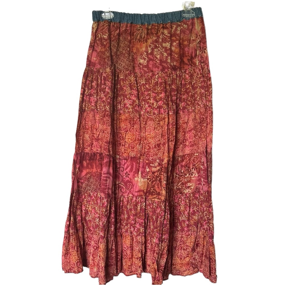 Vintage 90’s Susan Bristol Tier Tiered Maxi Skirt Jean Waistband sz Small